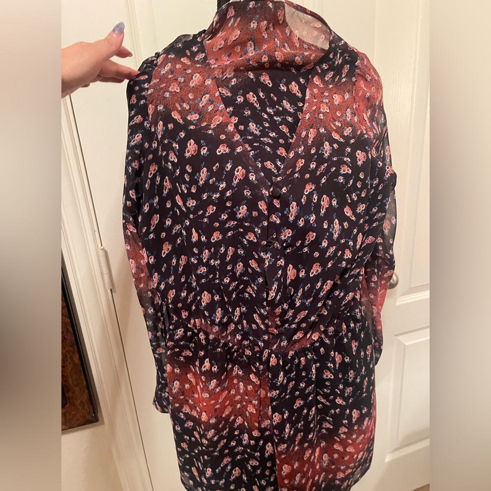 BCBGeneration Black and Red Floral Romper shorts and long sleeved